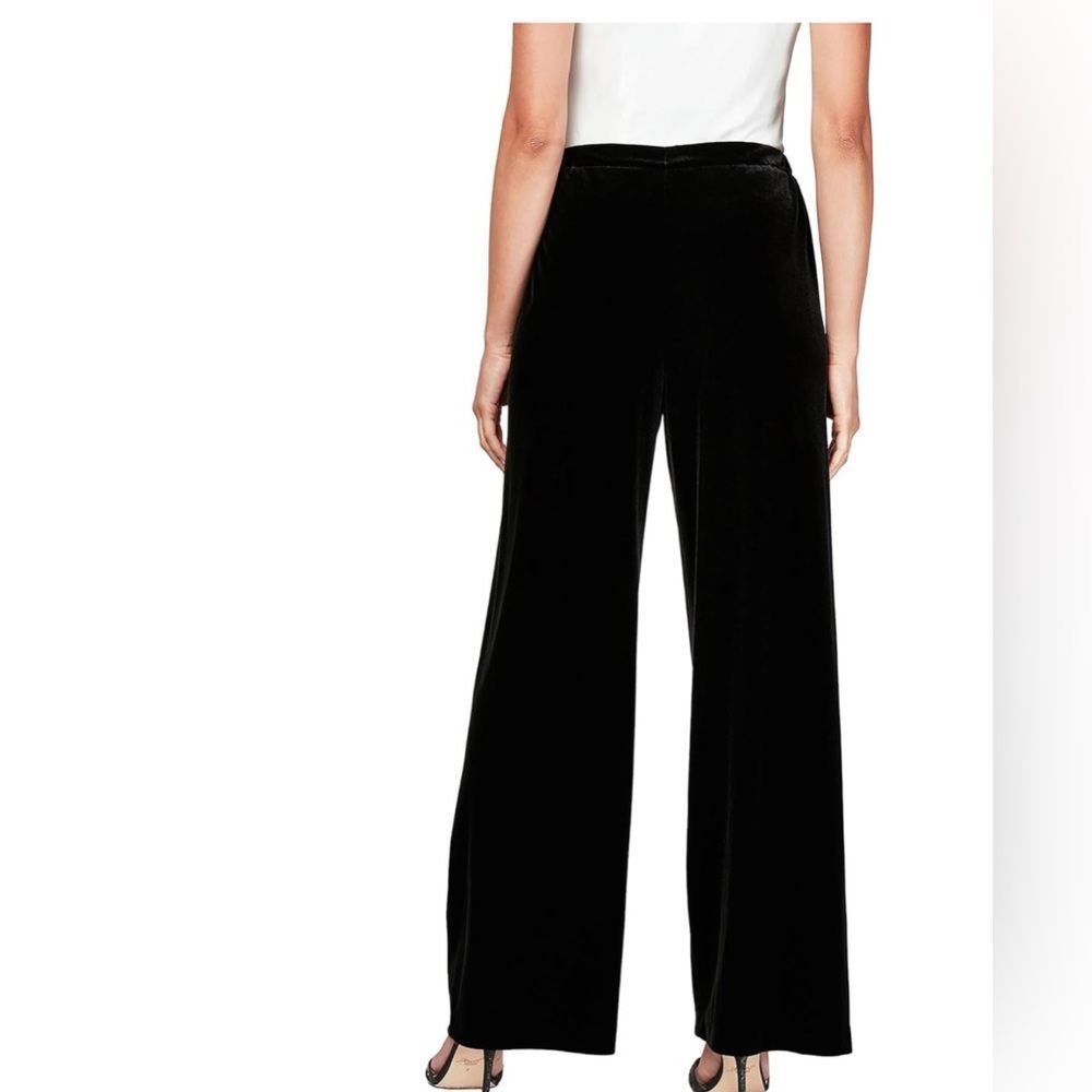 Alex Evenings Women's Black Velvet High Rise Pull On Wide Leg Pants Size L - Picture 4 of 10
